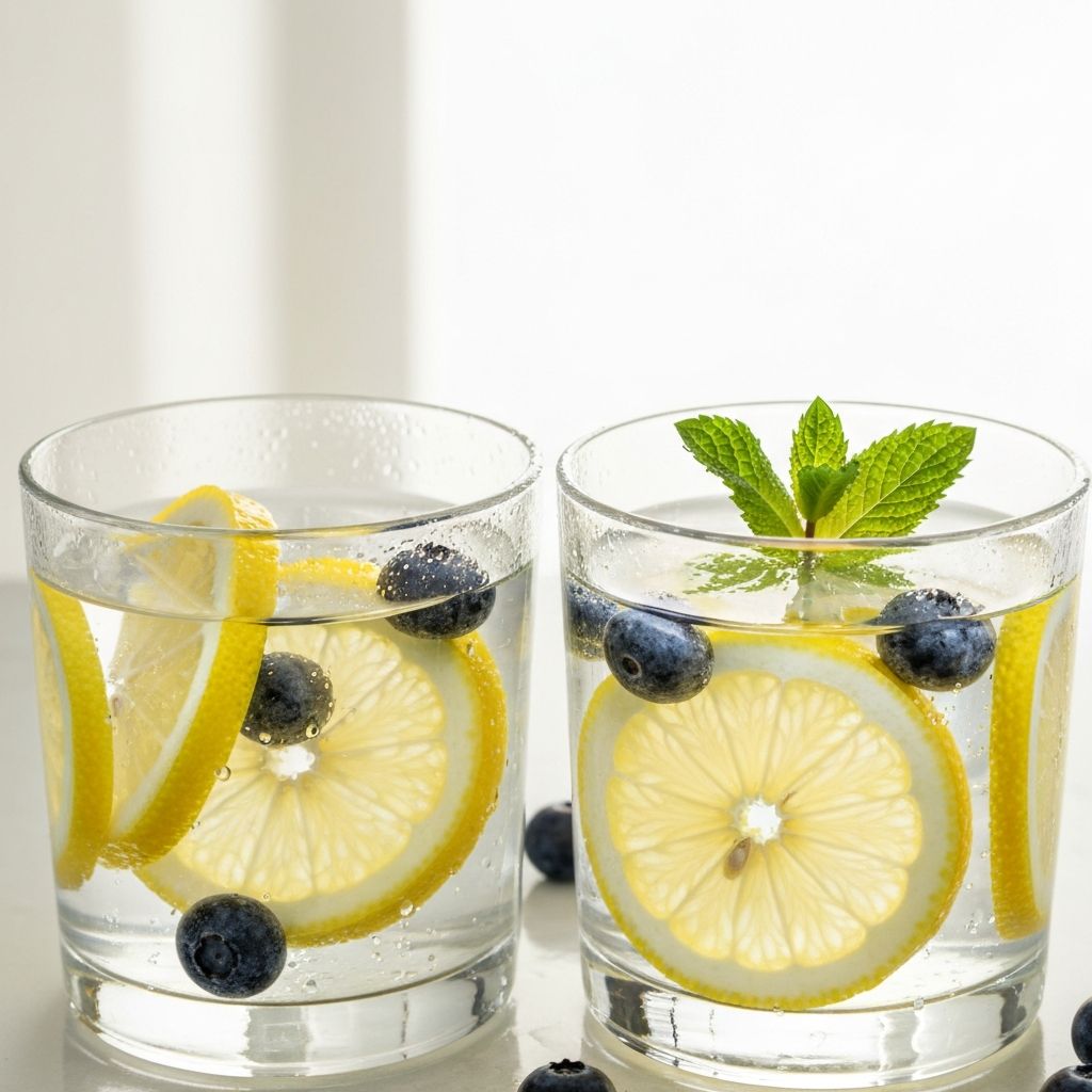 Glas med friskt vatten med citron och bär