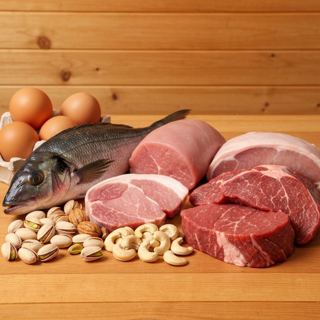 Proteinrika livsmedel som ägg, fisk och nötter